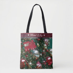 Bolsa Tote Comboio de estação de árvore de Natal personalizad