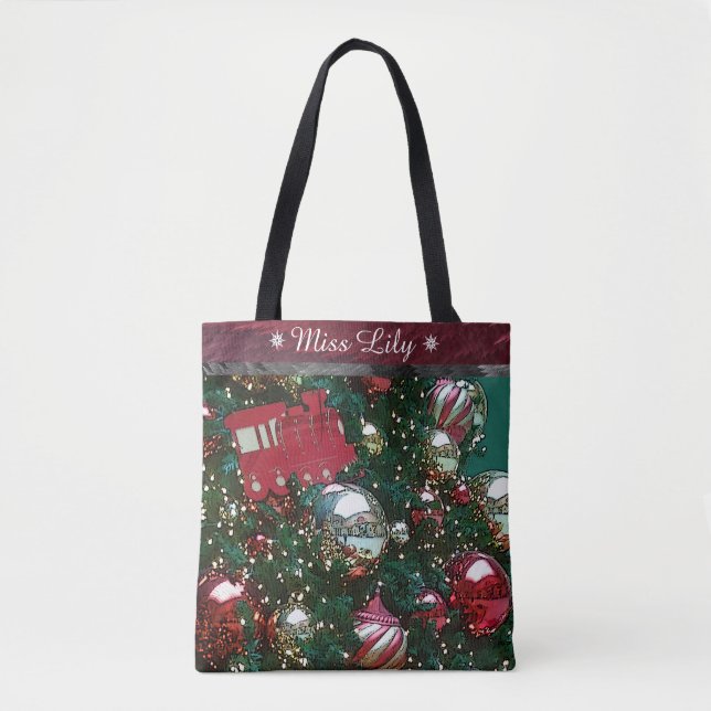 Bolsa Tote Comboio de estação de árvore de Natal personalizad (Frente)