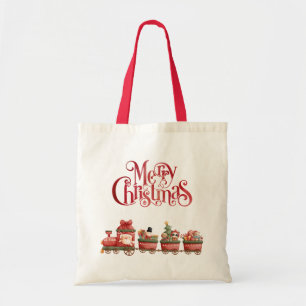 Bolsa Tote Comboio de Natais vintages giros com brinquedos