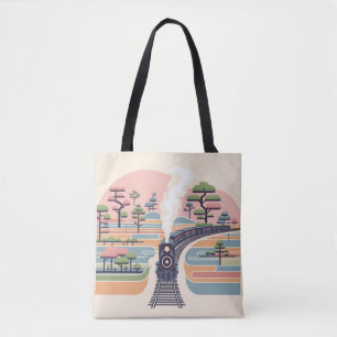 Bolsa Tote Comboio Vintage a Vapor numa Floresta de Pastel So