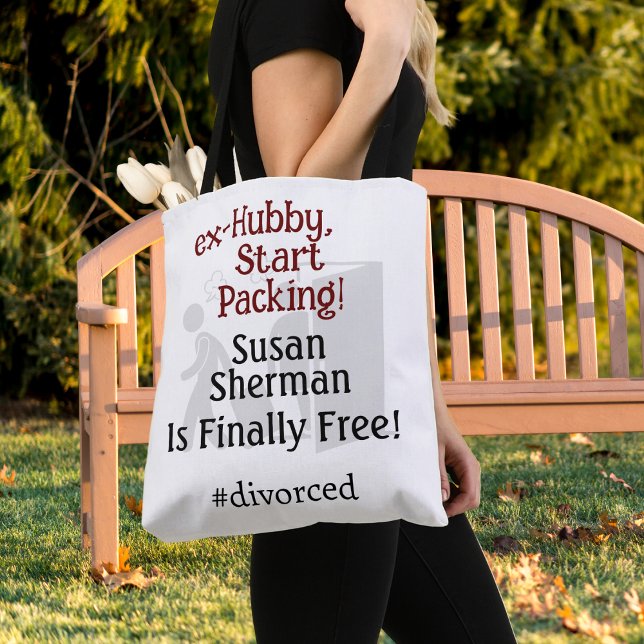 Bolsa Tote Comemoração do Divorce Party Ex Hubby Início da Em (Celebrate her Divorce with a custom "ex-Hubby, Start Packing!" tote bag and themed party!)