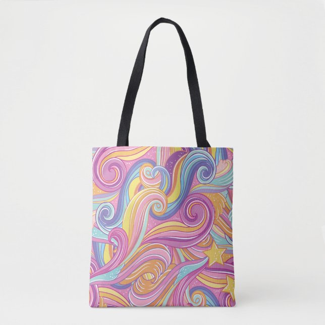 Bolsa Tote Cometa Arco-Íris: Céu Sonho Mágico. (Frente)