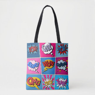 Bolsa Tote Comic Bubbles Set. Expressões Bom, Legal, Poa, Oop