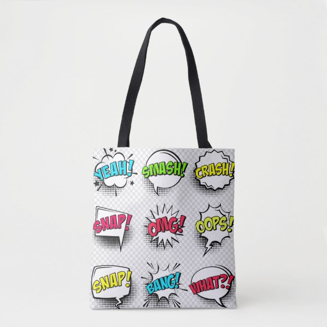 Bolsa Tote Comic speech bubbles with halftone shadow and text (Frente)