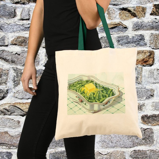Bolsa Tote Comida Antiga, Caçarola de Feijão Verde com Mantei (Criador carregado)
