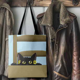 Bolsa Tote Comida de Gato Preto Kitty Engraçado Faminto Humor