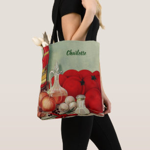 Bolsa Tote Comida Italiana Vintage Tomate Cebolas Pimentões M