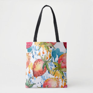 Bolsa Tote Comida saudável de morango. Idioma de fundo da Aqu
