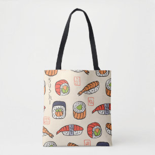 Bolsa Tote Comida sushi, design de padrão uniforme.
