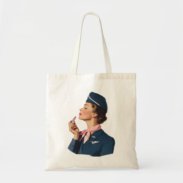 Bolsa Tote Comissária de Voo Antiga Aplicando Brilho Labial (Frente)