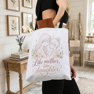 Bolsa Tote Como Mãe, Como Filha - Mariposa Floral Minimalista