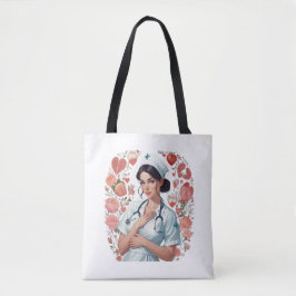 Bolsa Tote Compassionate Nurse – Elegant Floral Art Illustrat