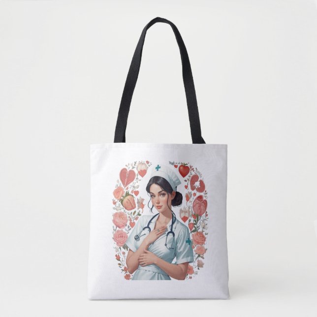 Bolsa Tote Compassionate Nurse – Elegant Floral Art Illustrat (Frente)