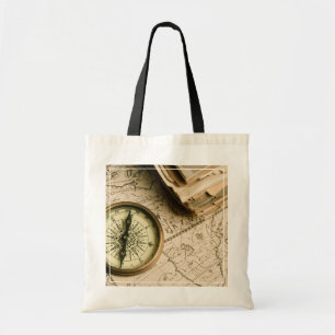 Bolsa Tote Compasso velho sobre o mapa antigo