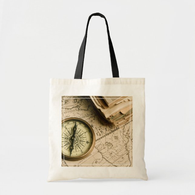Bolsa Tote Compasso velho sobre o mapa antigo (Frente)