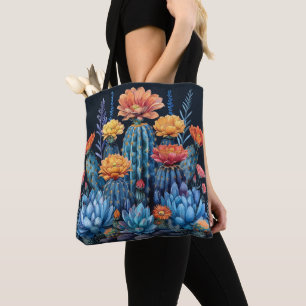Bolsa Tote Composição dos cactos em floração, suculentes