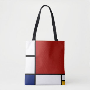 Bolsa Tote Composição II de Mondrian em vermelho, em azul, 
