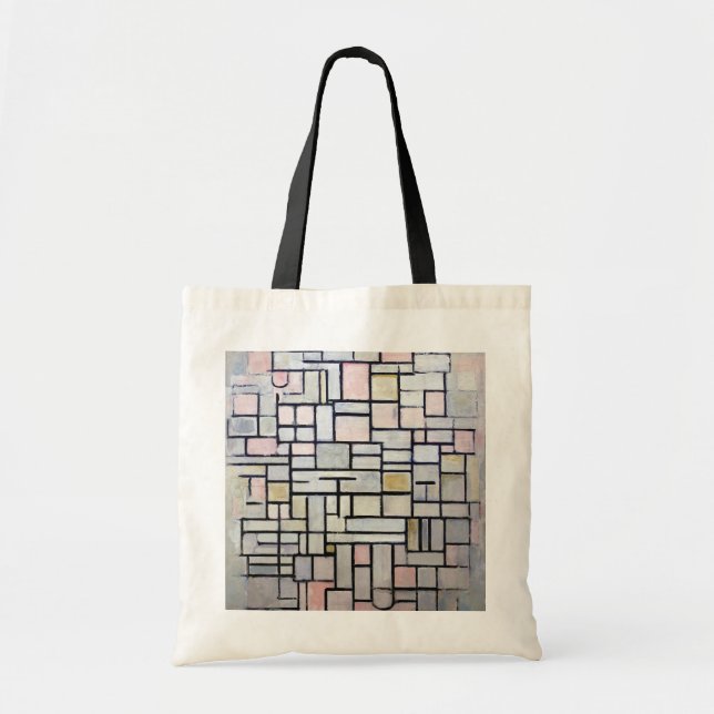 Bolsa Tote Composição Rosa e Cinzas, Mondrian (Frente)