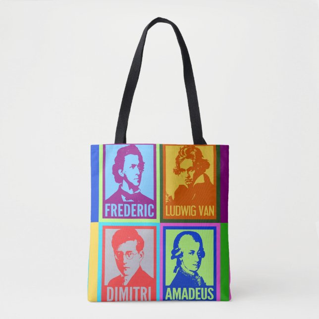 Bolsa Tote Compositores Coloridos de pop Art (Frente)