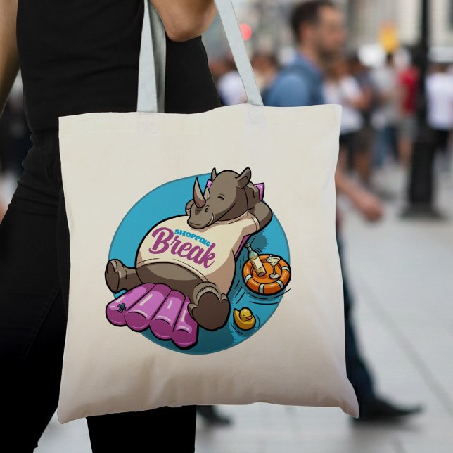 Bolsa Tote Comprando o Break Funny Relaxe o Cartoon de Piscin (Criador carregado)