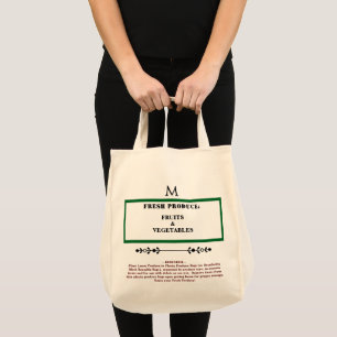 Bolsa Tote Compras de Frutas e Legumes Monograma