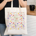 Bolsa Tote Compro de Amor e Flores Coloridas<br><div class="desc">Saco de Tote com letra manuscrita branca e decorado com flores silvestres coloridas. "Eu adoro comprar flores" é totalmente editável, se você quiser personalizar o texto. A design é impressa em ambos os lados com um padrão de aquarela bonito de flores silvestres de campo. Procure na Coleção de Flores Selvagens...</div>