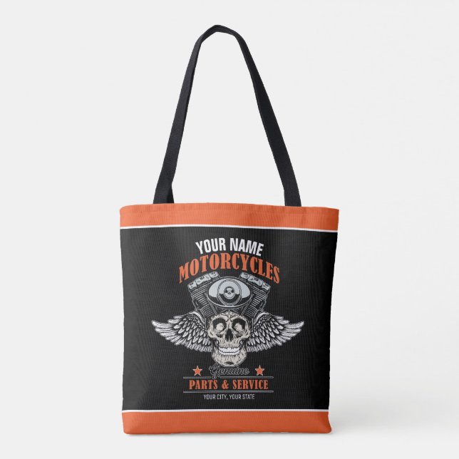 Bolsa Tote Compro de Motociclos Personalizados do Crânio Voad (Verso)