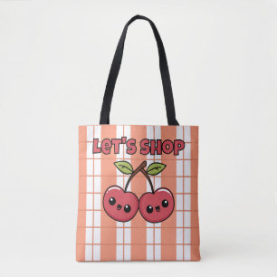 Bolsa Tote Compro de vamos, Cerejas, Tartan