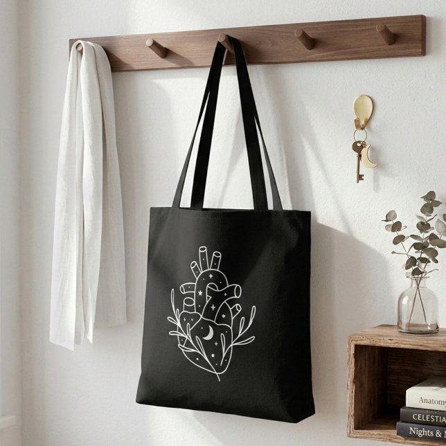 Bolsa Tote Compro estético do coração branco negro (Criador carregado)