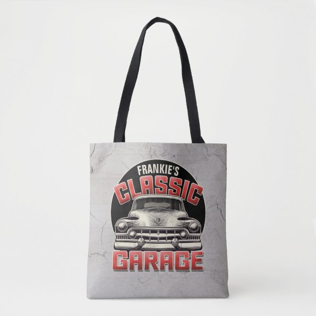 Bolsa Tote Compro Personalizado de Garagem de Carro Clássico  (Frente)