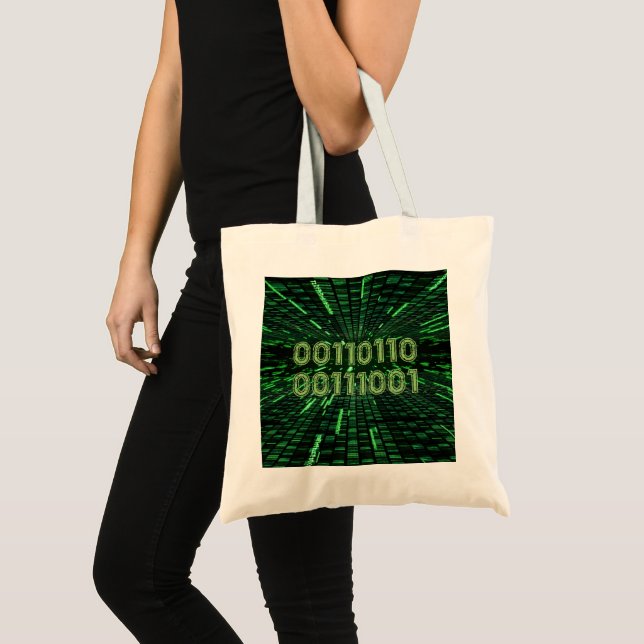 Bolsa Tote Computação verde vibrante com código binário 69 do (Frente (produto))