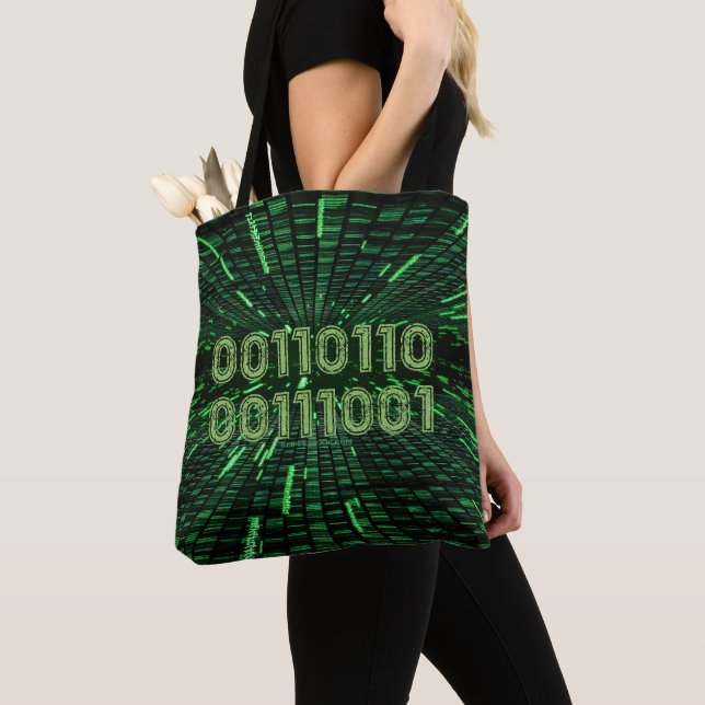 Bolsa Tote Computação verde vibrante com código binário 69 do (Close Up)