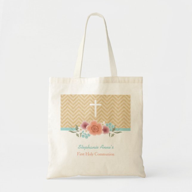 Bolsa Tote Comunion Floral Swag in Dourado and Aqua (Frente)