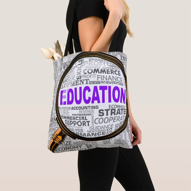 Bolsa Tote Conceito de Educação Nuvem de Palavras com Lupa (Criador carregado)