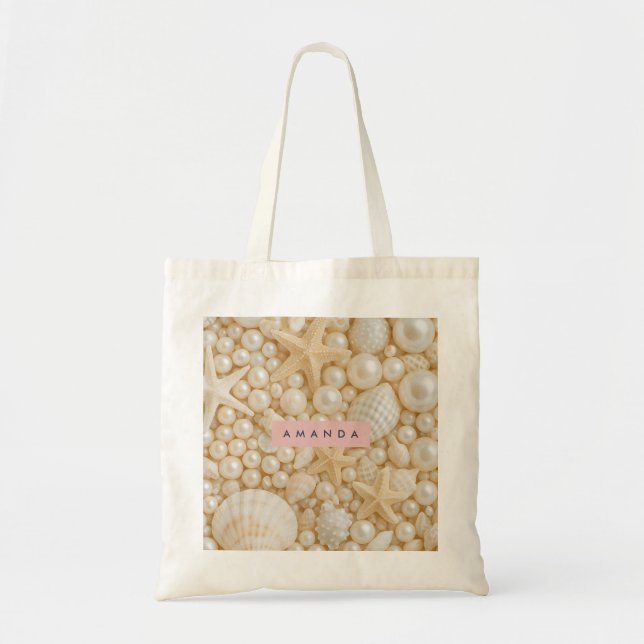 Bolsa Tote Concha e Pérola Elegantes Personalizadas (Frente)