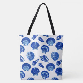 Bolsa Tote Conchas - azul de cobalto sobre fundo branco