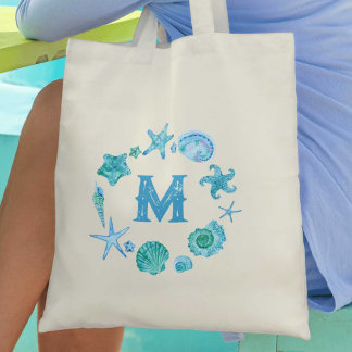 Bolsa Tote Conchas Costeiras e Peixes de Fécula Monogramados