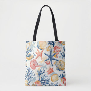 Bolsa Tote Conchas de Oceano Pastel com Raminhos de Coral Del