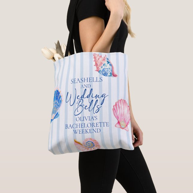 Bolsa Tote Conchas Marinhas e Sininhos de Casamento Despedida (Close Up)