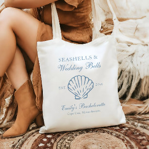 Bolsa Tote Conchas Marinhas e Sininhos de Casamento Festa de
