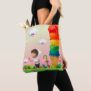 Bolsa Tote Cone de Sorvete Fantasia com o Feliz Garoto Corren