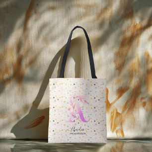 Bolsa Tote Confetes de Monograma Floral Divertido de Amelia -