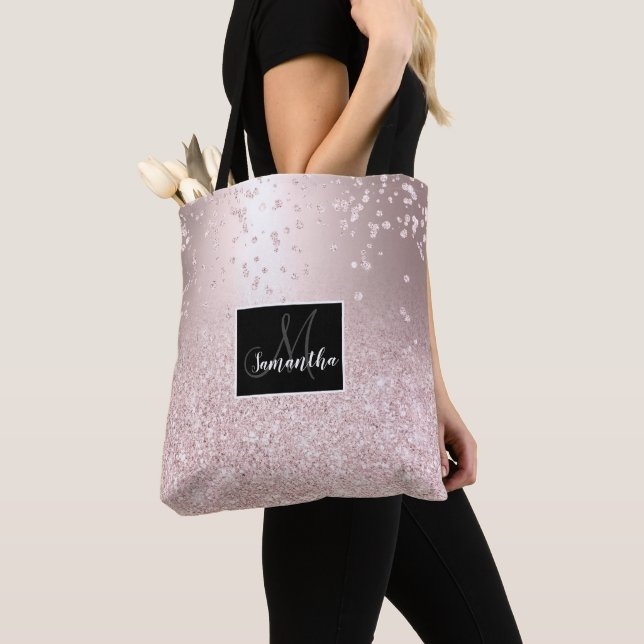 Bolsa Tote Confeti de brilho ombre dourado rosa com faíscas m (Close Up)