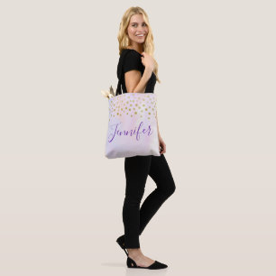 Bolsa Tote Confetti Dourado Faux em Watercolor Roxo Adicionar