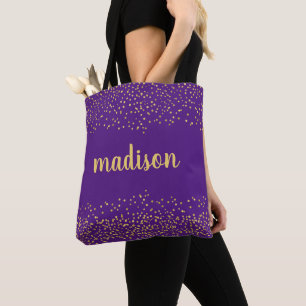 Bolsa Tote Confetti Grelha Dourada  Roxo personalizado
