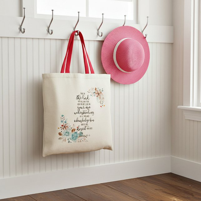 Bolsa Tote Confie no Senhor floral (Criador carregado)