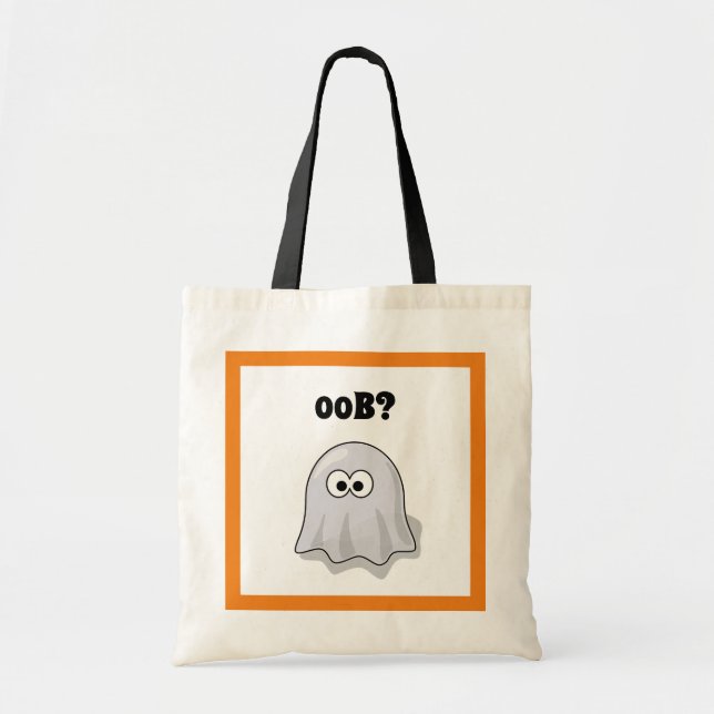 Bolsa Tote Confused Ghost Says "Oob?" Funny Halloween Cartoon (Frente)