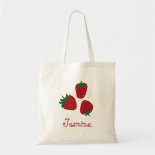 Bolsa Tote Conjunto de Morangos e Nome Menina em Texto Vermel
