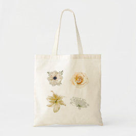 Bolsa Tote Conjunto de rosas, anêmonas e flores de jardim.