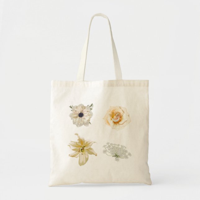 Bolsa Tote Conjunto de rosas, anêmonas e flores de jardim. (Frente)